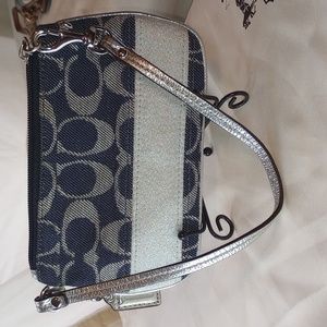 Coach EUC Denim & Silver Wristlet